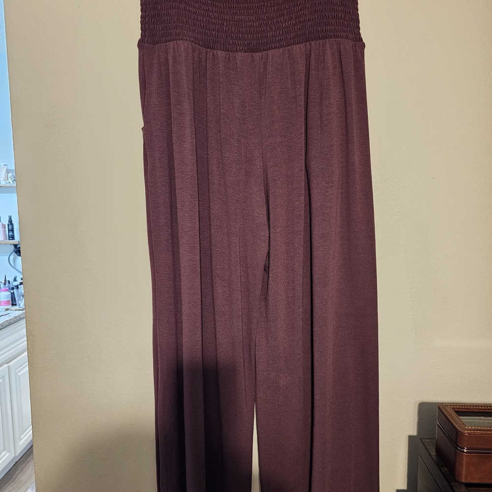 Zenana Outfitters Wide-Leg Smocked Jumpsuit in Wine